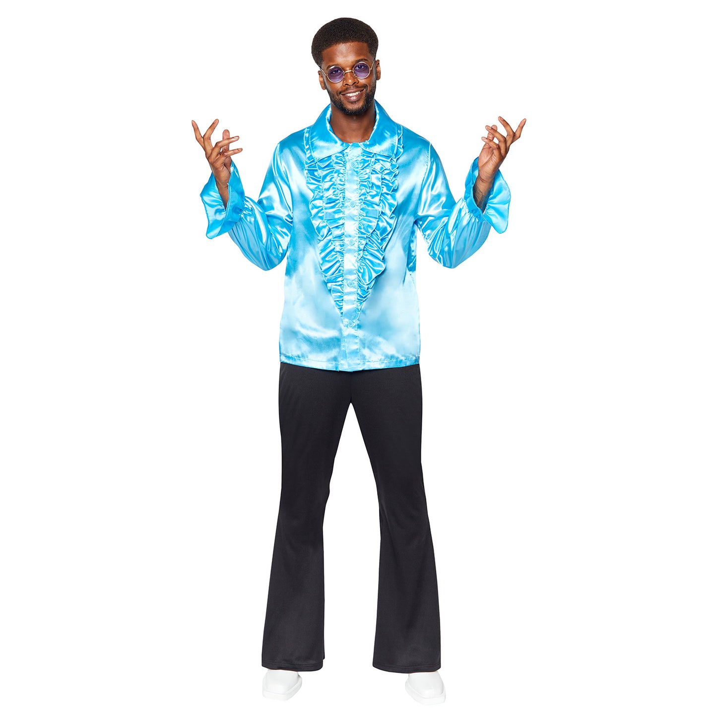 Costume Satin Ruffle Shirt Blue Mens Size Large