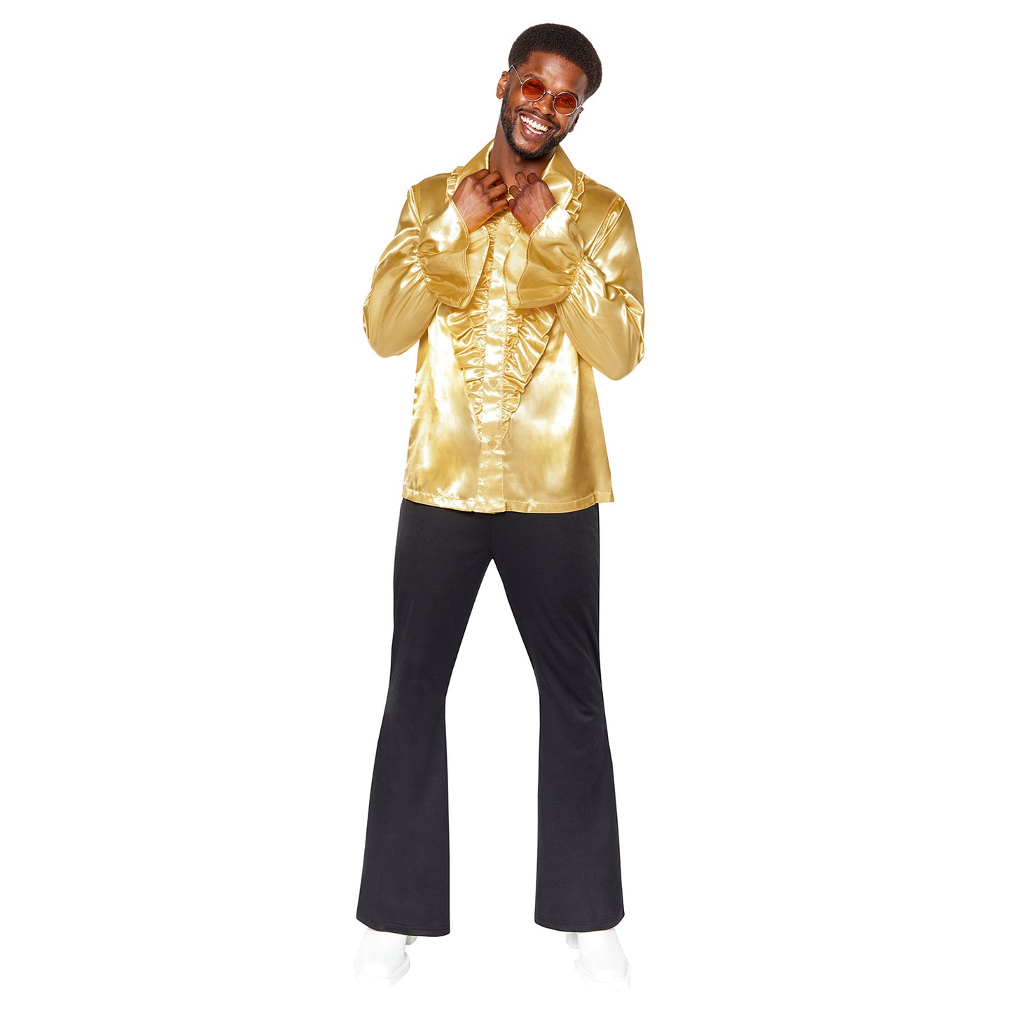 Satin Ruffle Gold Mens Shirt Size Small