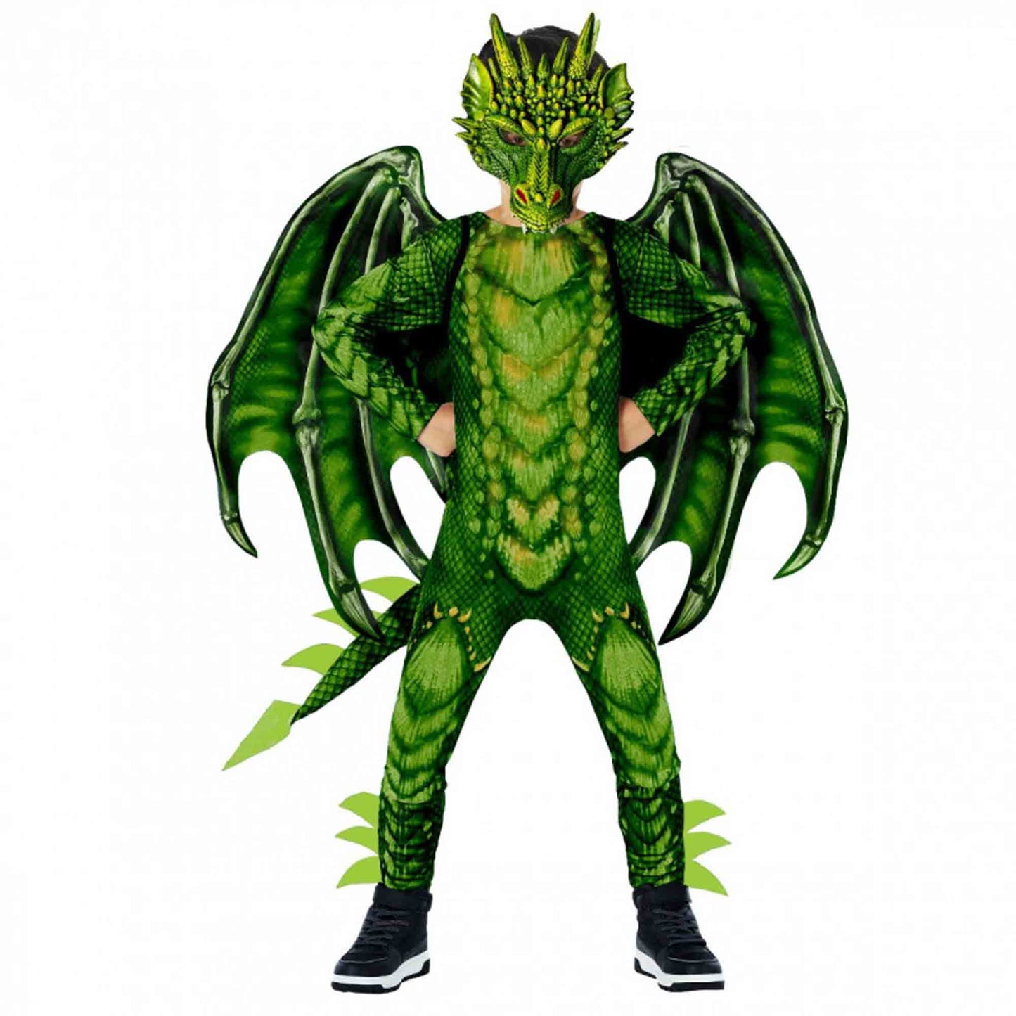 Green Dragon Jumpsuit Kids Costume 10-12 Years