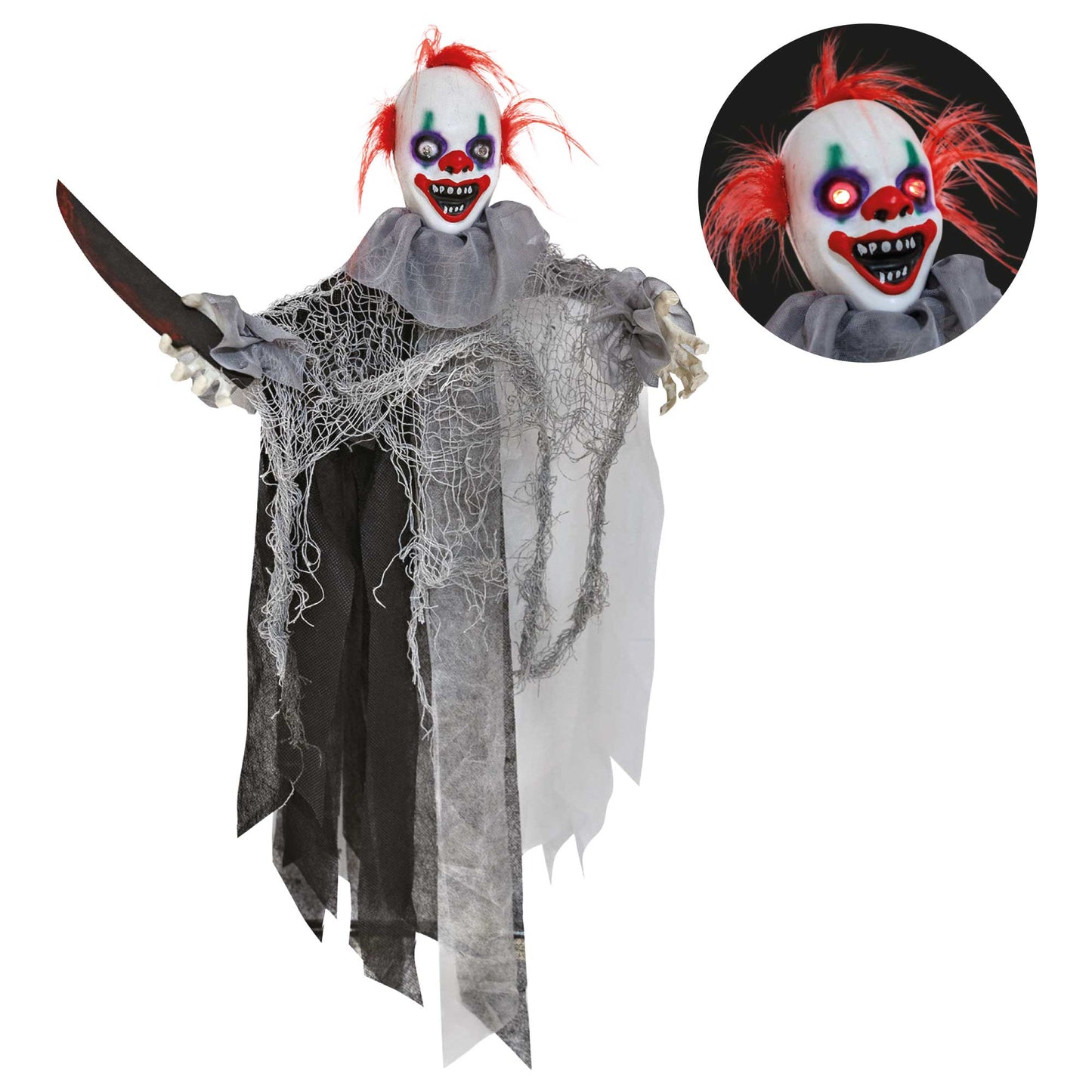 Shaking Clown with Knife Hanging Animated Decoration 60cm