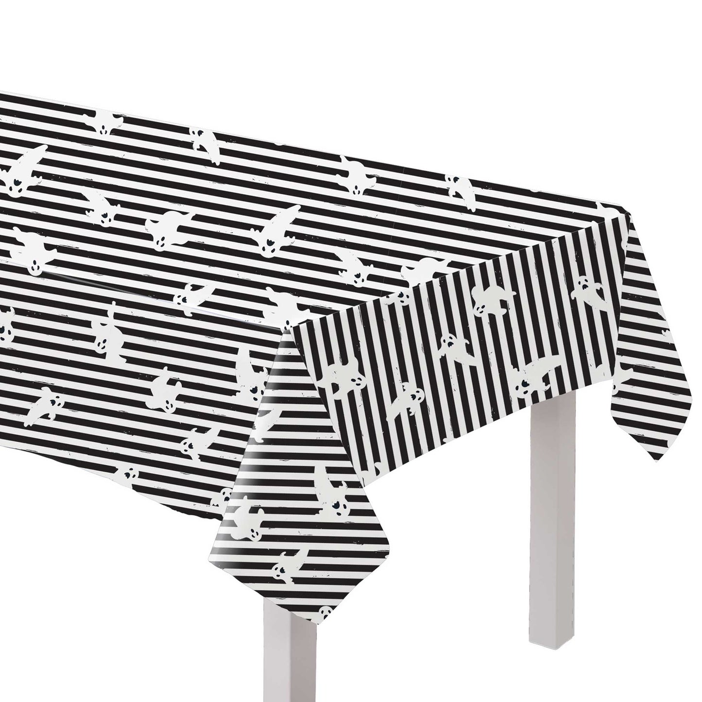 Fright Night Black and White Ghost Printed Tablecover 2.74m