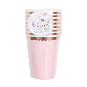Ditsy Floral Paper Cups Polka Dot Rose Gold Pack of 8