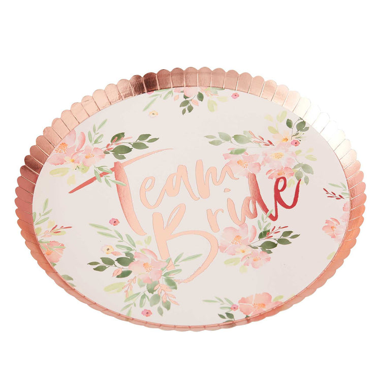 Floral Hen Party Team Bride 24cm Round Paper Plates Pack of 8