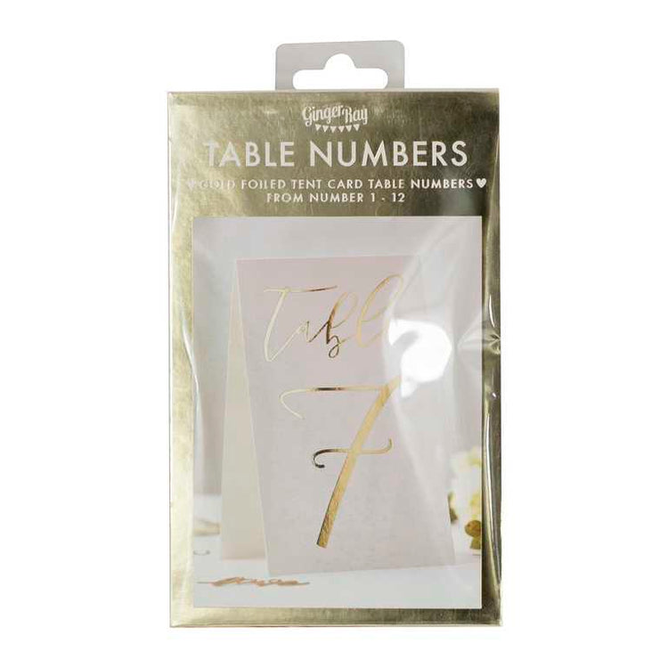 Gold Wedding Table Card Numbers Pack of 12
