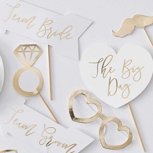 Gold Wedding Photo Booth Props Pack of 10