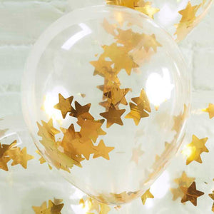 Gold Star Shaped Confetti Filled Balloons Metallic Star Pack of 5