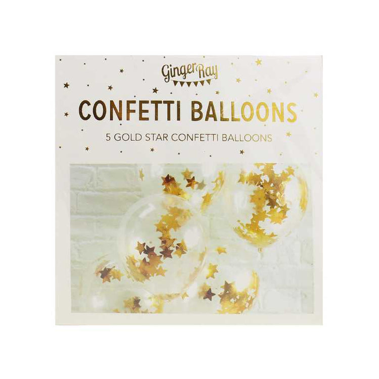 Gold Star Shaped Confetti Filled Balloons Metallic Star Pack of 5