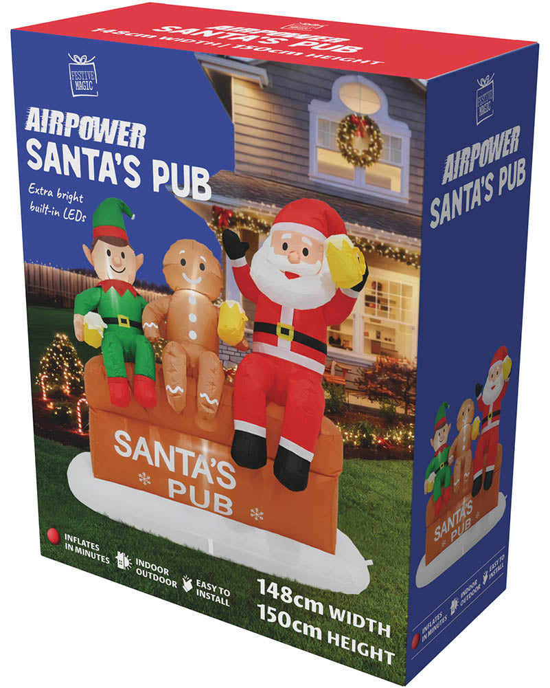 Santas Pub Christmas Lawn Inflatable 1.5m