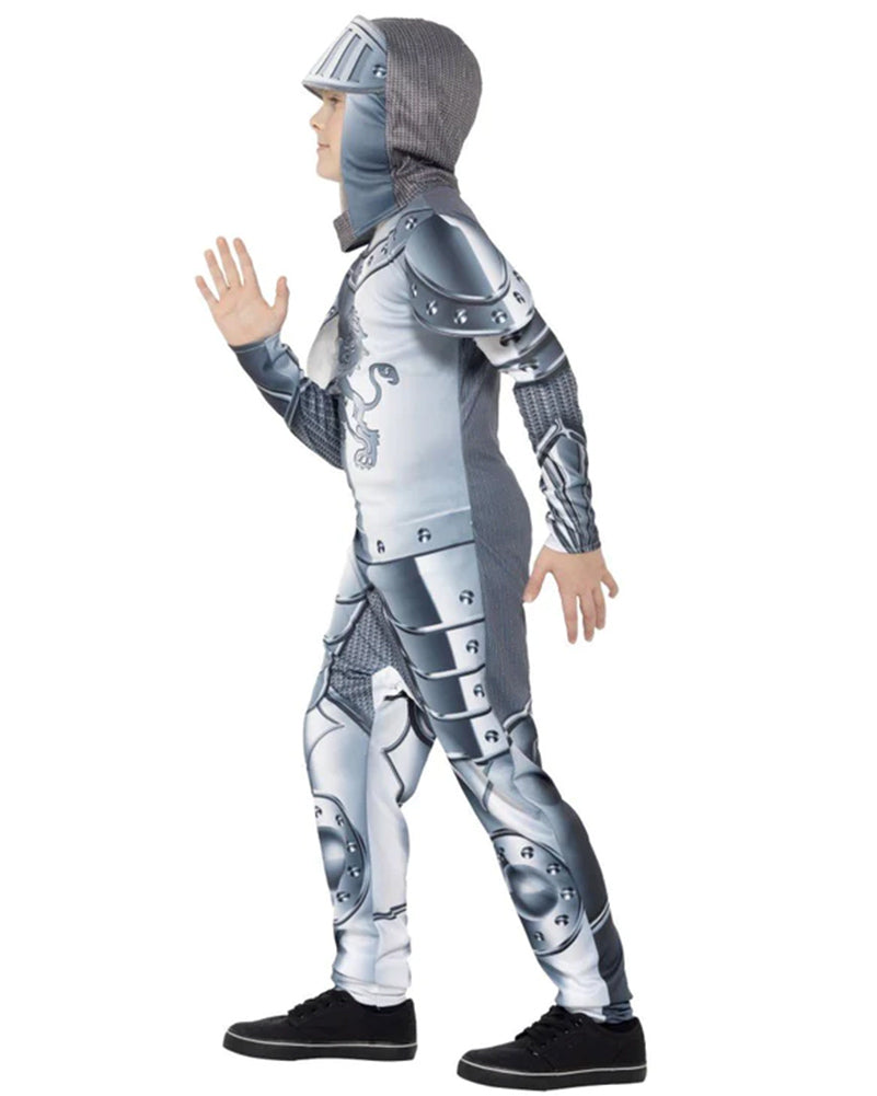 Armoured Knight Deluxe Costume Kids Jumpsuit Grey Headpiece main image 0