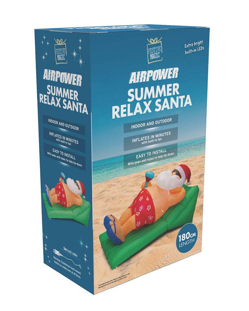 Beach Santa On Deck Chair Inflatable Christmas Decoration 1.8m