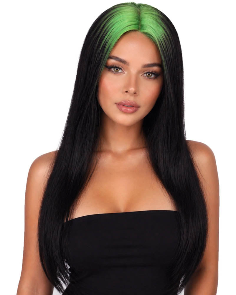 Billie Long Black and Green Wig