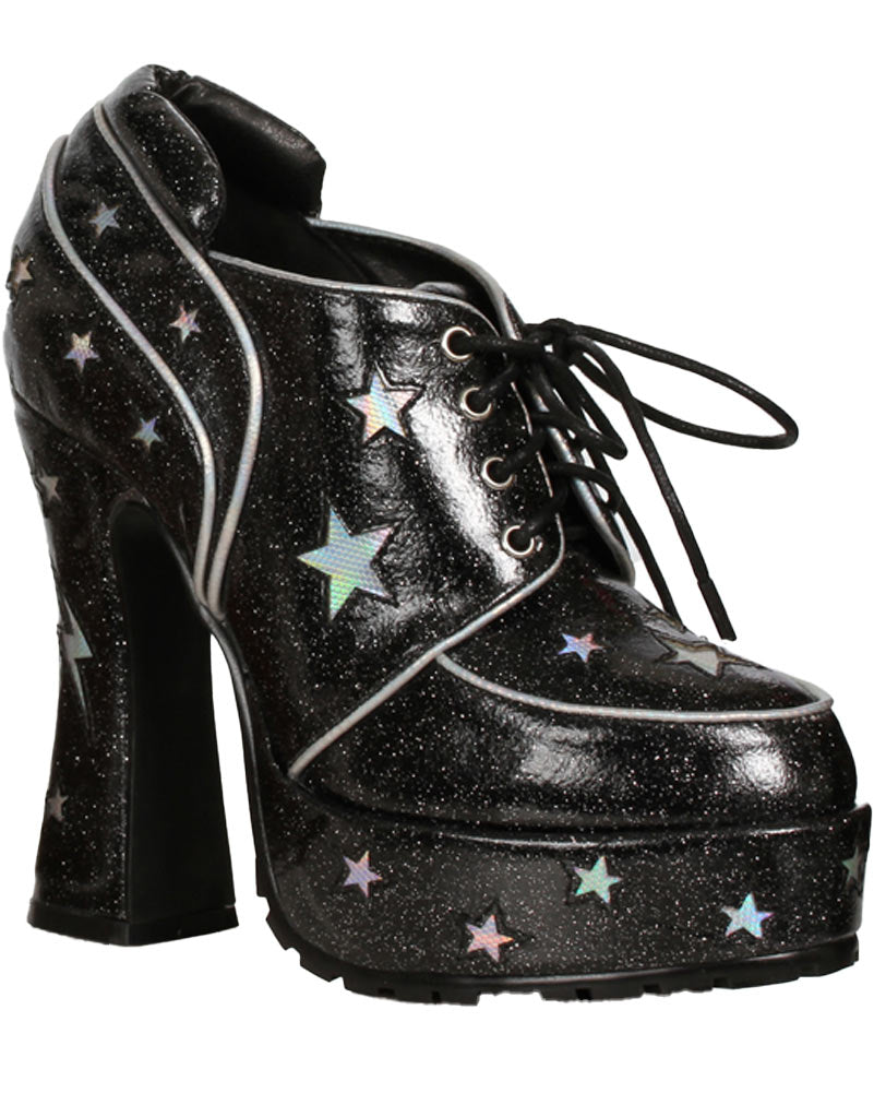 70s Black Stardust Chunky Heel Premium Womens Shoes