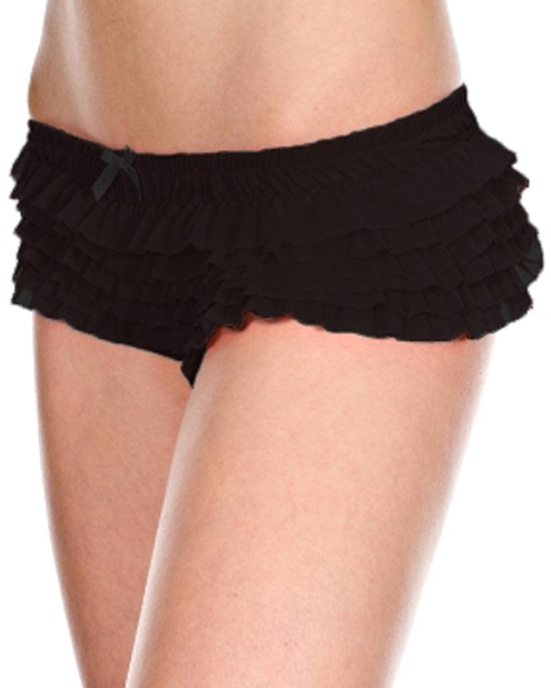 Black Chiffon Ruffle Trim Tanga Shorts