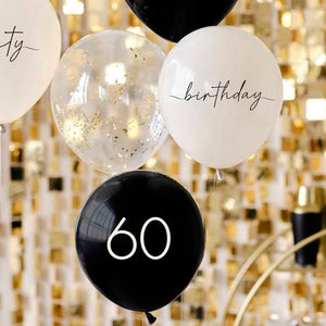 Champagne Noir Black, Nude, Cream & Champagne Gold 60th Birthday Party Balloons