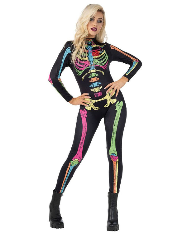 Colour Skeleton Bodysuit Womens Costume