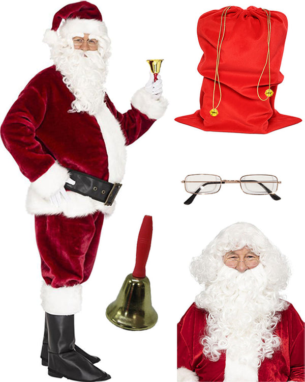 Christmas Complete Professional Santa Plus Size Suit and Accessory Bundle