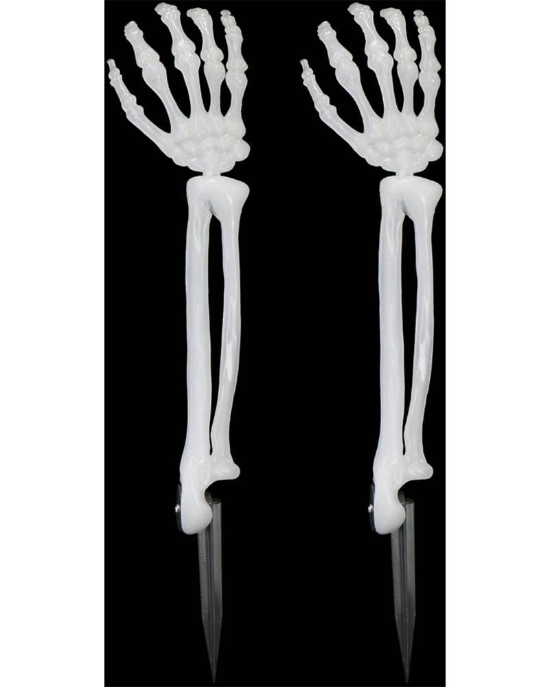 Glow in the Dark Skeleton Hand Stakes 35cm Pack of 2 For Halloween