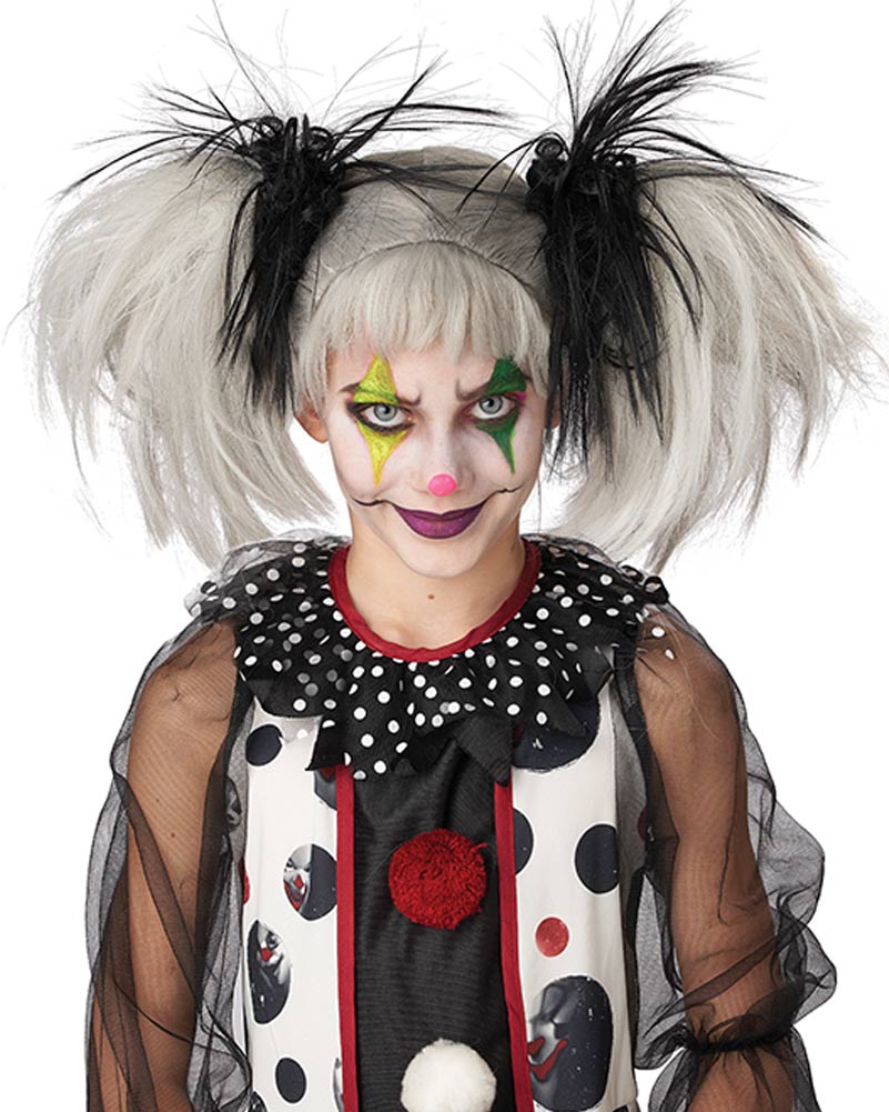 Glow in the Dark Punk Black and Grey Pigtails Wig