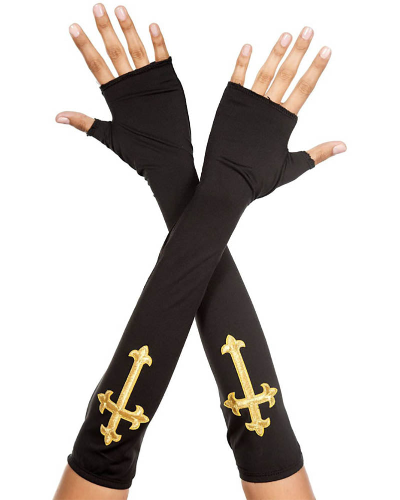 Gold Gothic Cross Fingerless Gloves