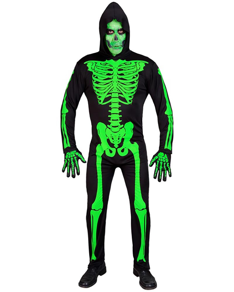 Green Skeleton Hooded Mens Costume