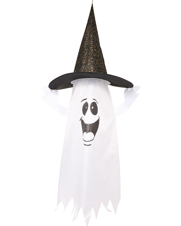 Hanging Light Up Ghost with Witch Hat 1.5m