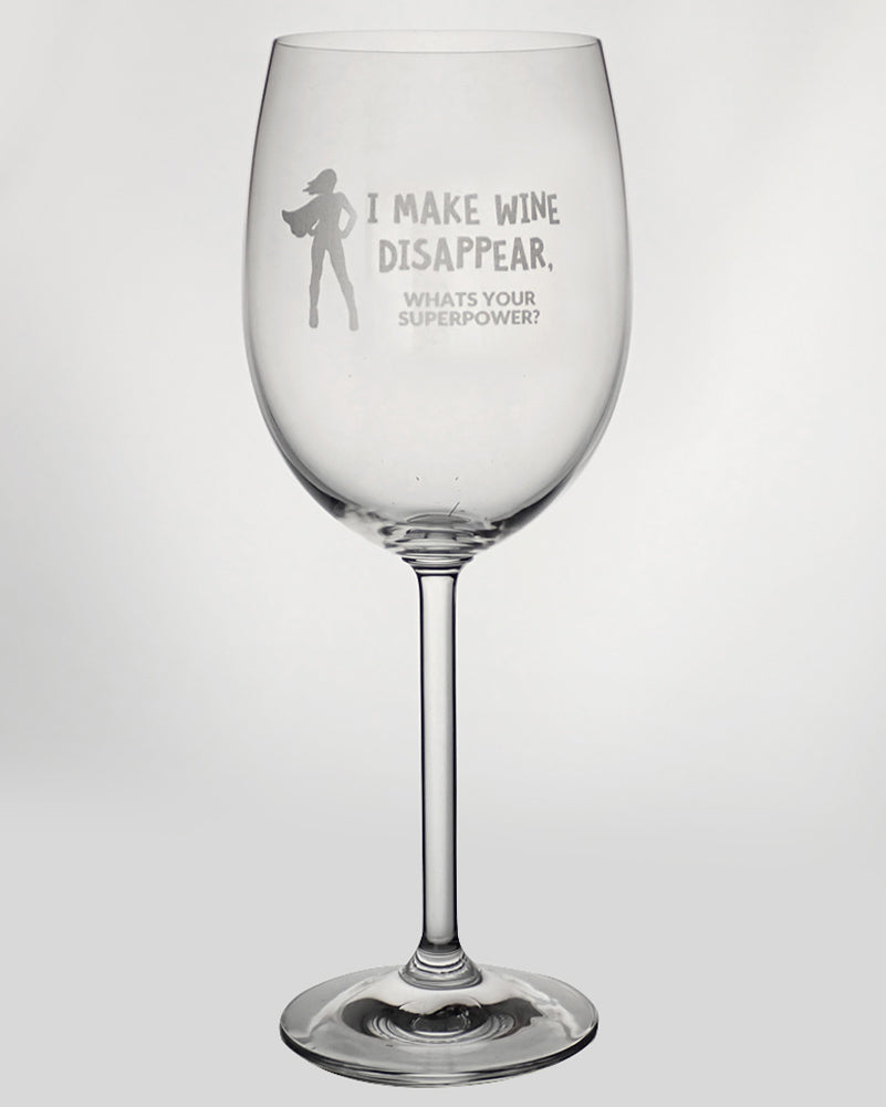 I Make Wine Disappear Engraved 360ml Wine Glass