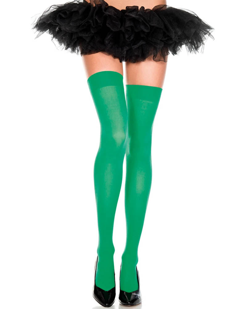 Kelly Green Opaque Thigh High Stockings