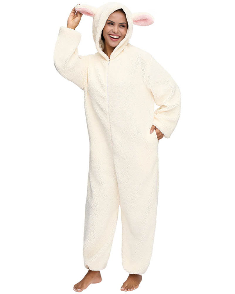 Lamb Hooded Adult Jumpsuit