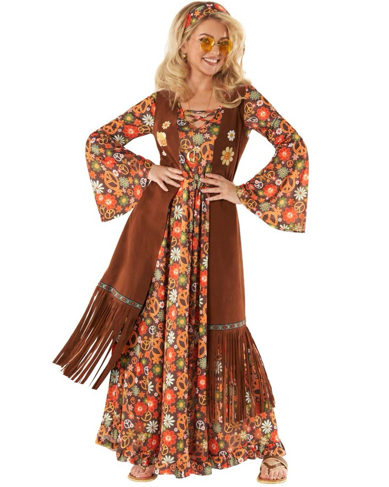 60s Long Hippie Dress Womens Costume