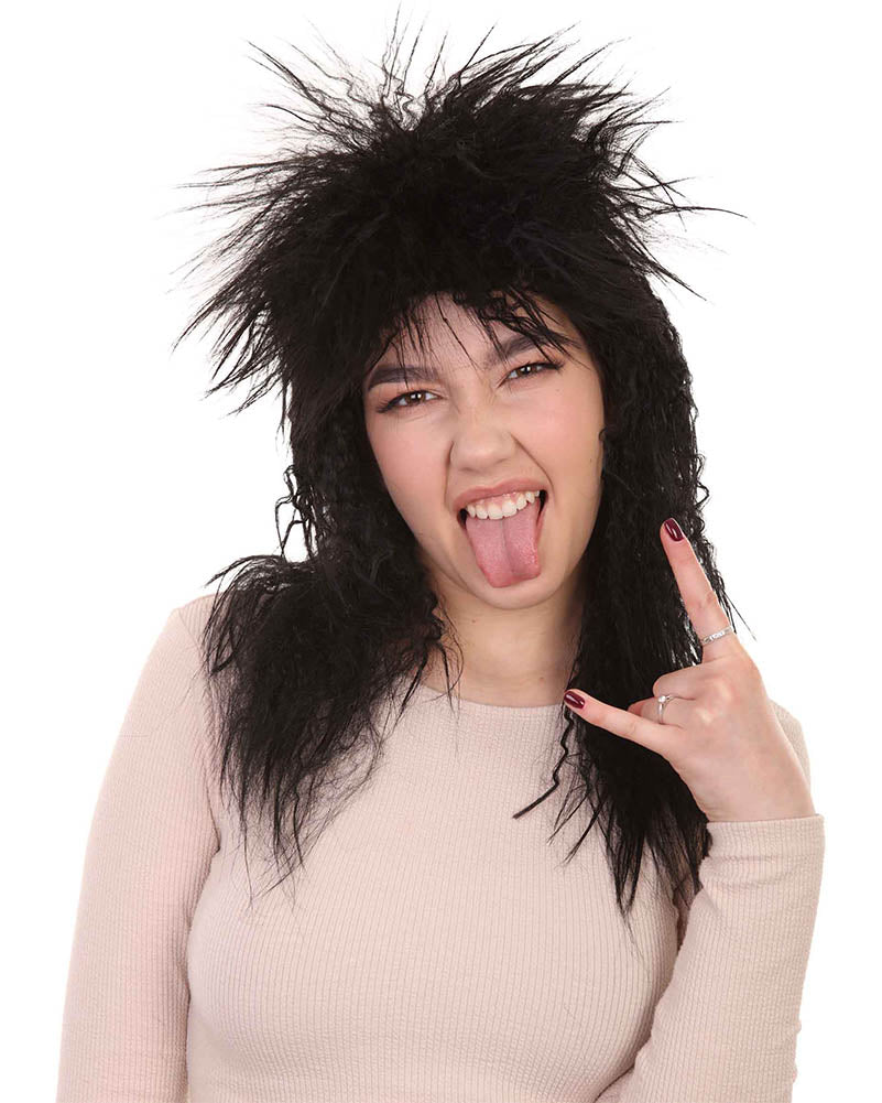 80s Miss Rocker Long Black Mullet Wig