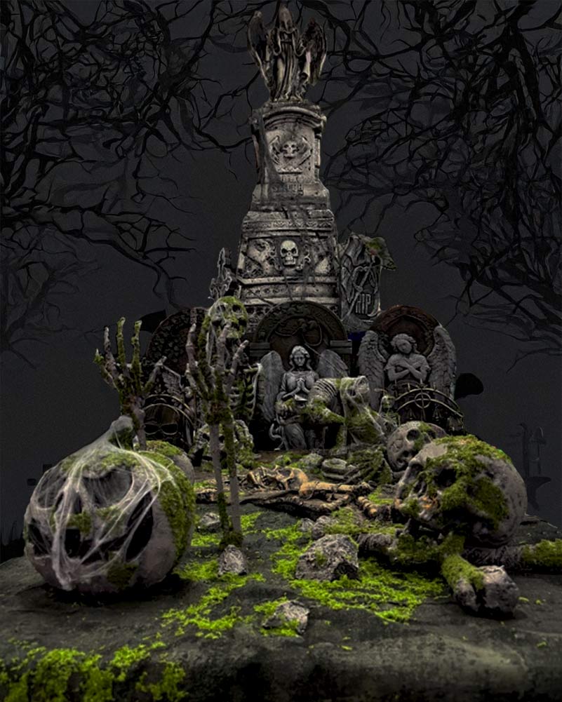 Moss Skeleton Hands Decoration 44cm