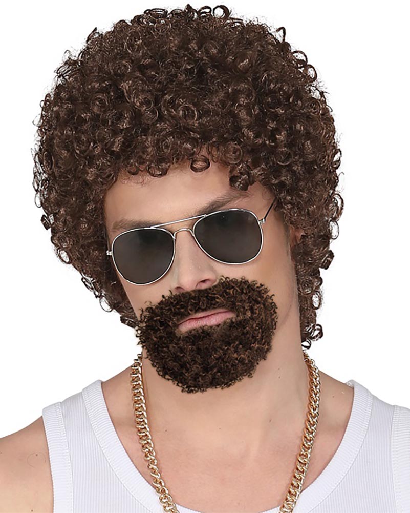 Mr Wonderful Curly Brown Wig and Goatee