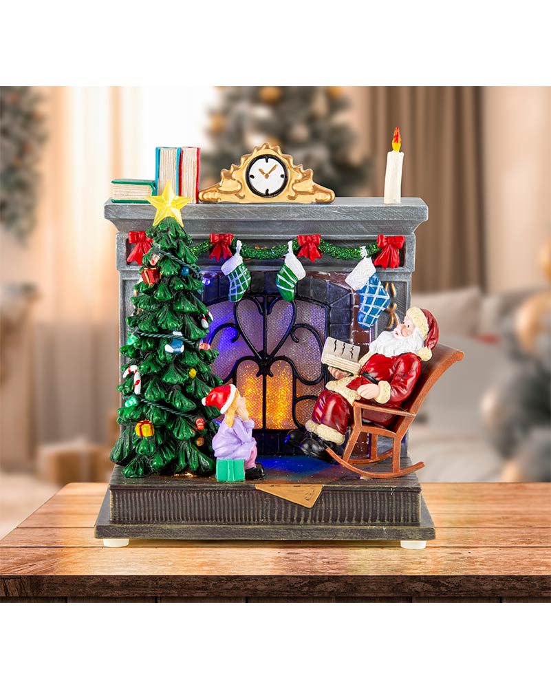 Rocking Santa Fireplace Musical LED Christmas Decoration 20cm with USB