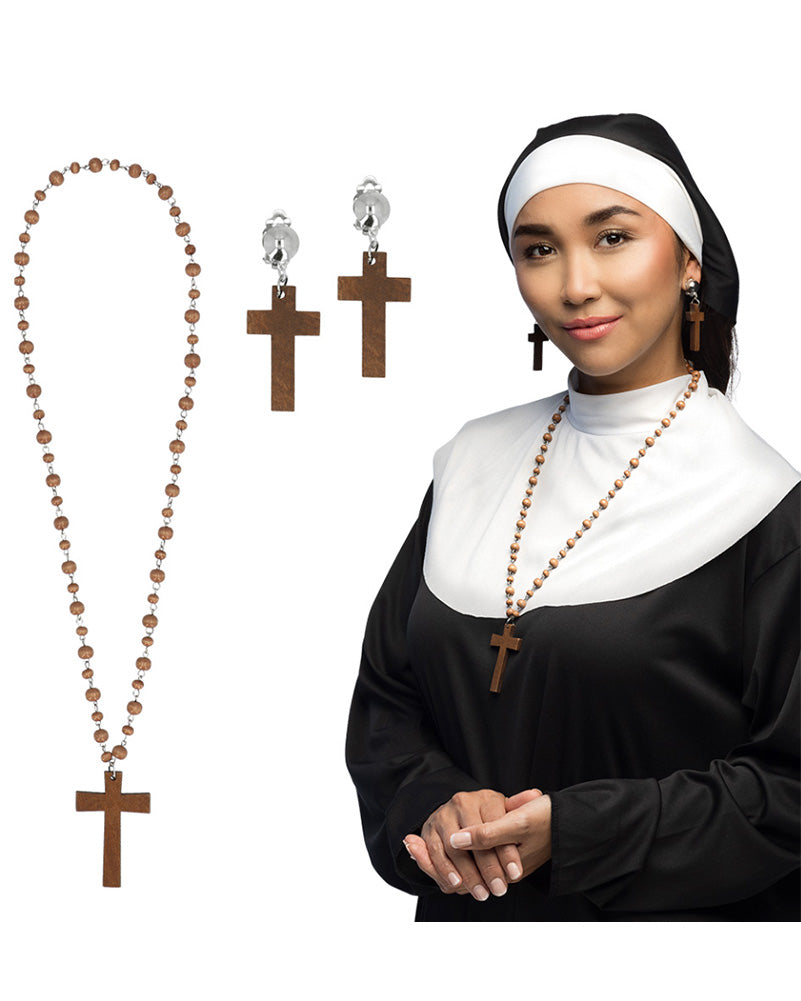 Nun Rosary and Earrings Set