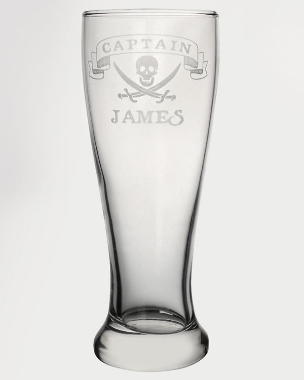 Pirate Skull and Crossbones Personalised Engraved 425ml Beer Glass