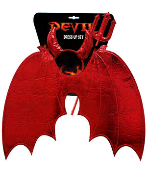 Red Devil Headband Pitchfork and Wings Kids Dress Up Set