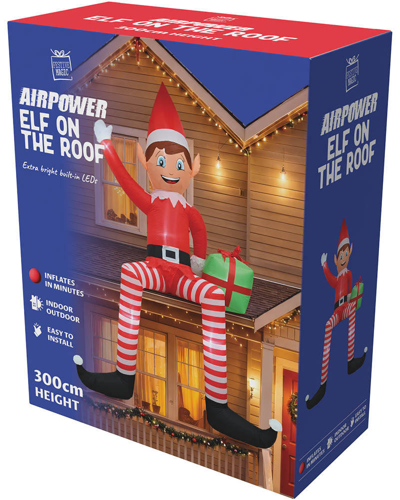 Roof Waving Elf Christmas Lawn Inflatable 3m