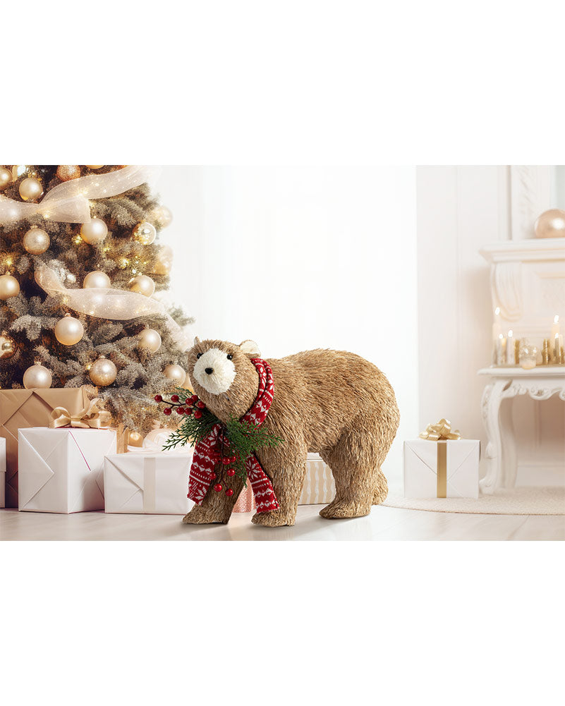Sisal Bear with Knitted Scarf and Berries Christmas Decoration 40cm