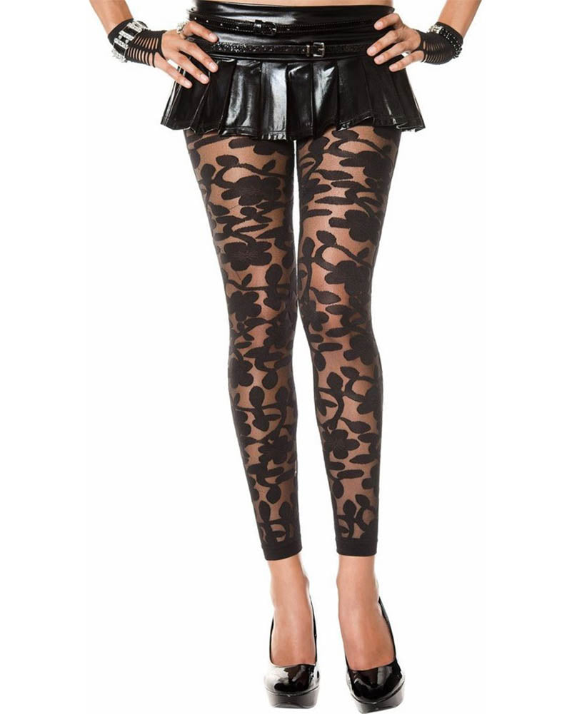 Spandex Sheer Woven Floral Design Footless Leggings