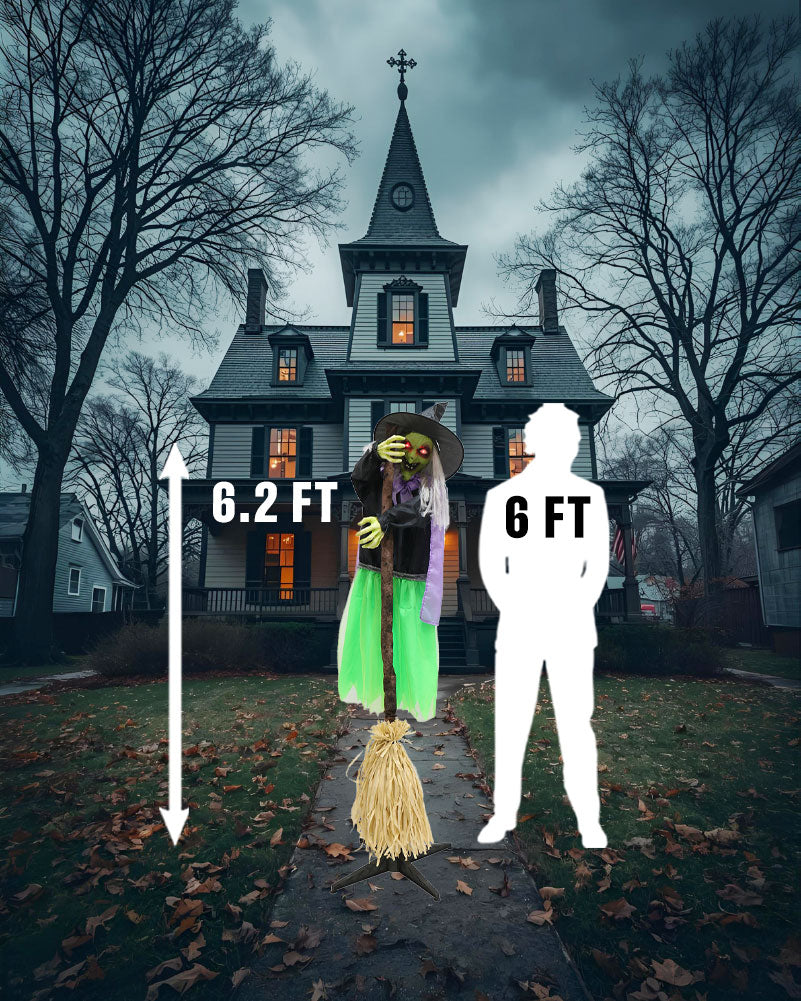 Standing Witch with Broom Animated Decoration 1.9m