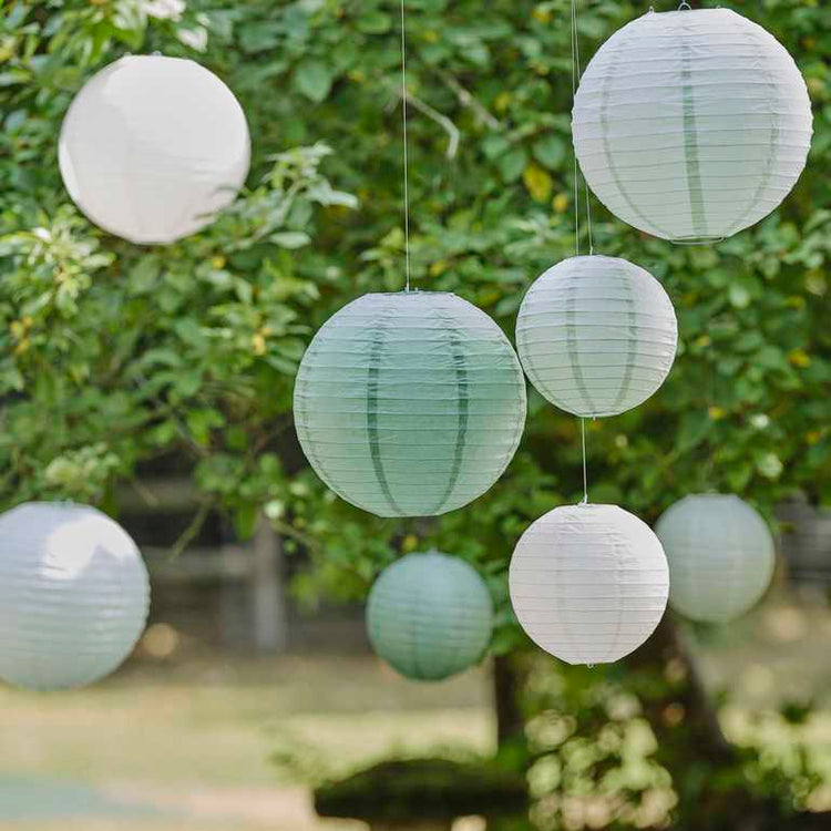 Sage Wedding Sage & White Paper Lantern Hanging Decorations