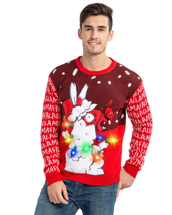Ugly Falallama with Light Bulbs Mens Christmas Sweater