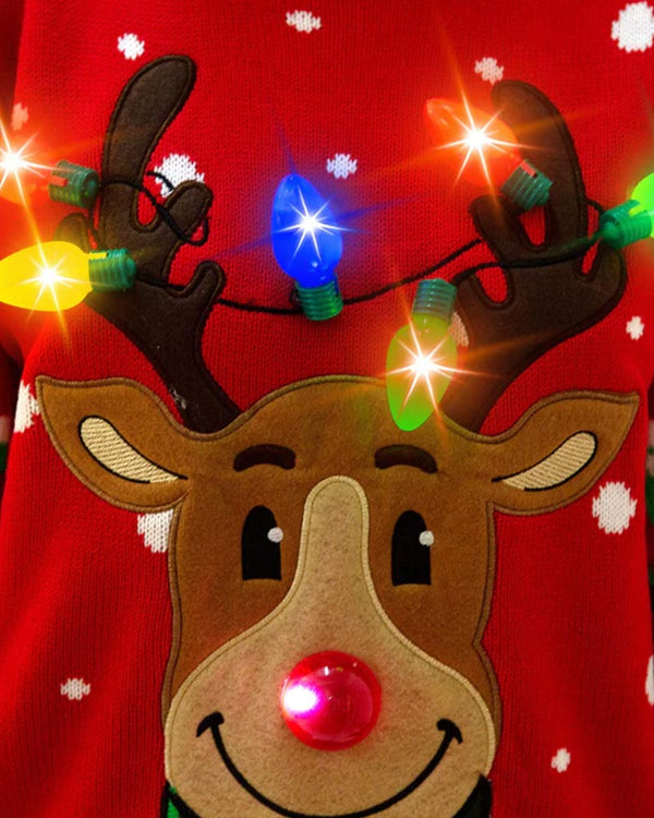 Ugly Reindeer with Light Bulbs Deluxe Adult Christmas Sweater