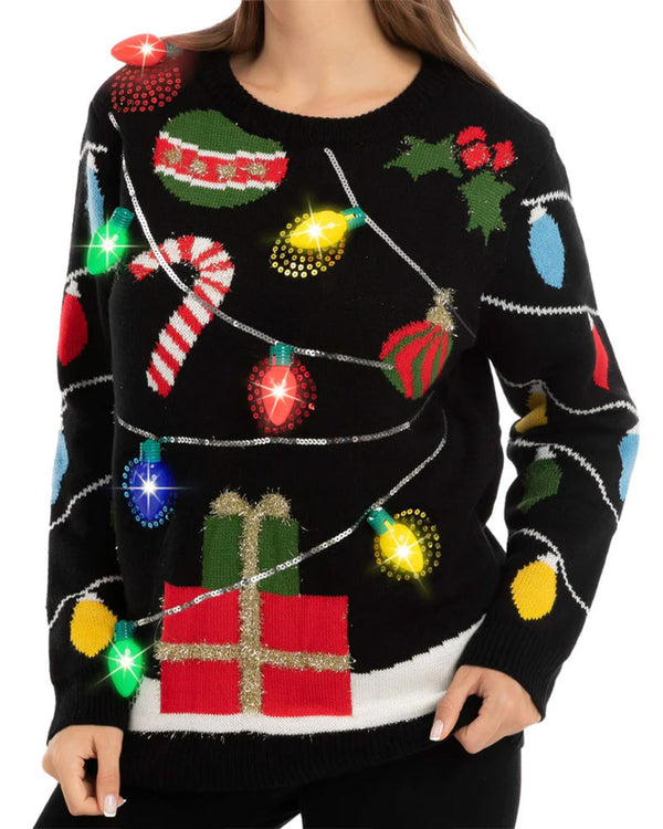 Ugly String Lights with Light Bulbs Deluxe Adult Christmas Sweater