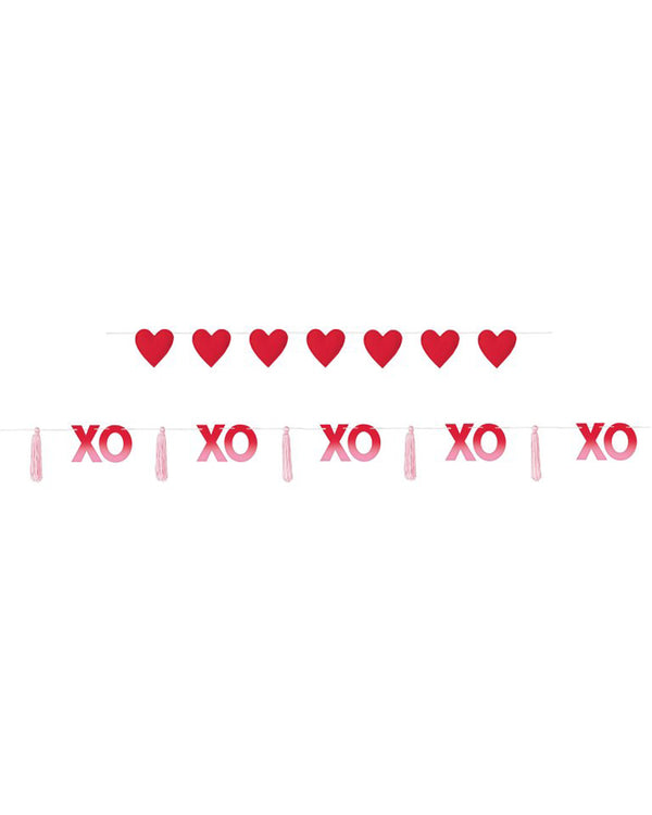 Valentines XOXO with Tassels & Stuffed Hearts Banners Pack of 2