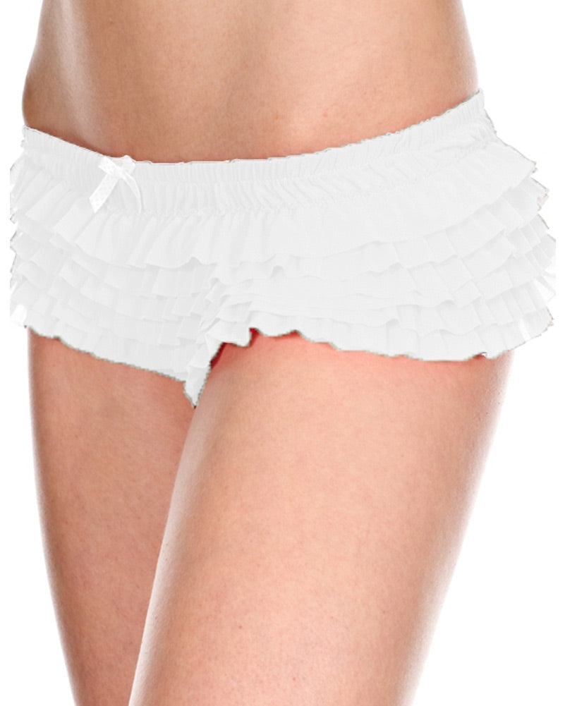 White Chiffon Ruffle Trim Tanga Shorts