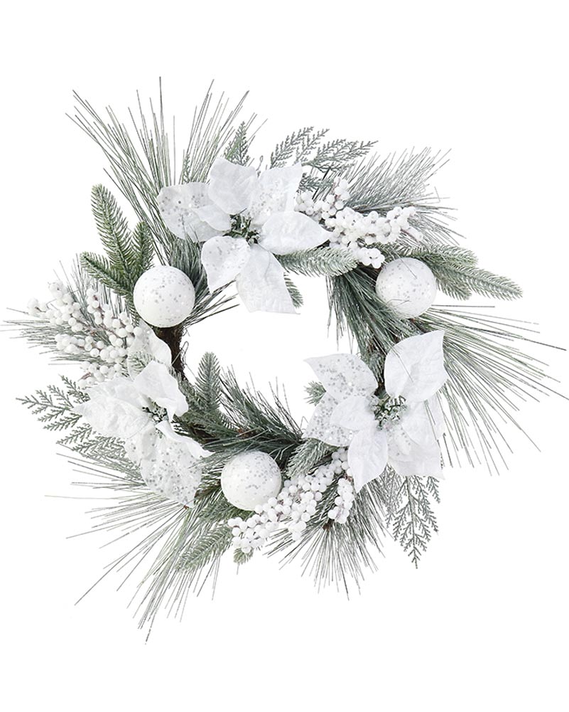Christmas White Snow Poinsettia Wreath 58cm