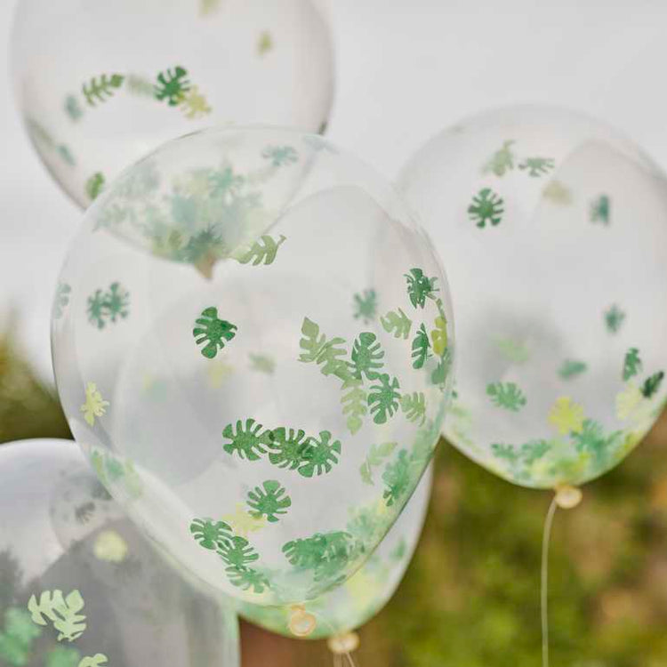 Wild Jungle Balloon Bundle Jungle Leaf Confetti Filled 30cm Latex Balloons Pack of 5