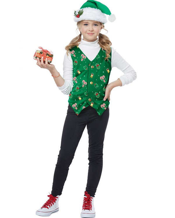 Green Christmas Holiday Vest Kids Costume