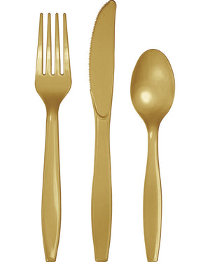 Glittering Gold Assorted Plastic Premium Cutlery Pack of 24